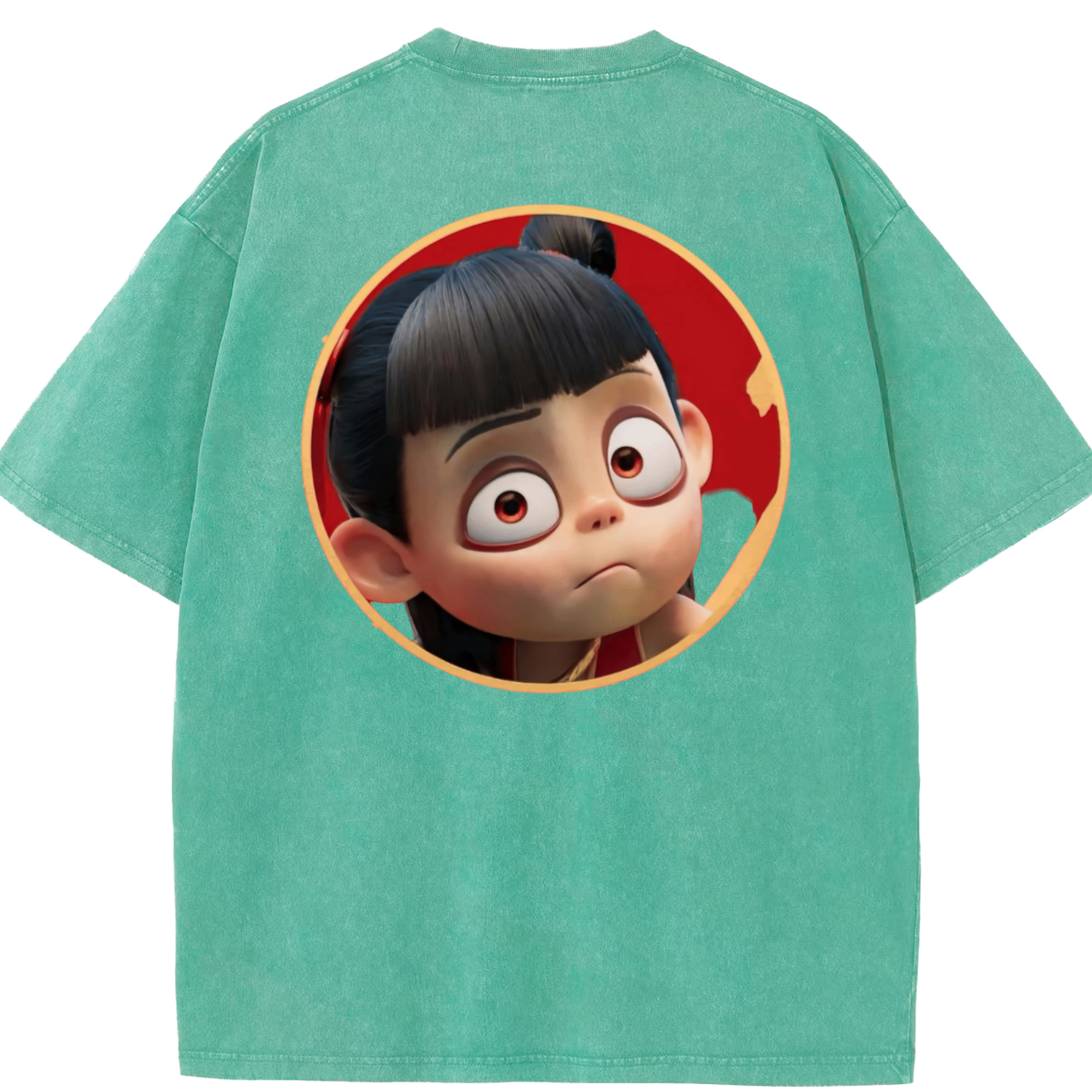 （画像用） Ne Zha 2 ナタ 魔童の大暴れ 綿100% ヴィンテージ風 半袖Tシャツ（背面プリント）